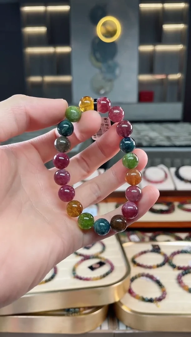 未镶嵌冰透体老矿碧玺彩虹单圈手串10mm+碧玺多样性发一条xion