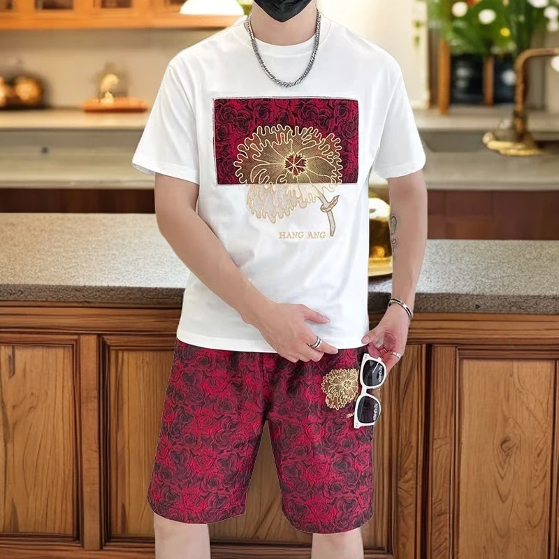 啄木鸟轻奢高档套装男潮牌高级感夏季时尚百搭潮流五分英伦风休闲