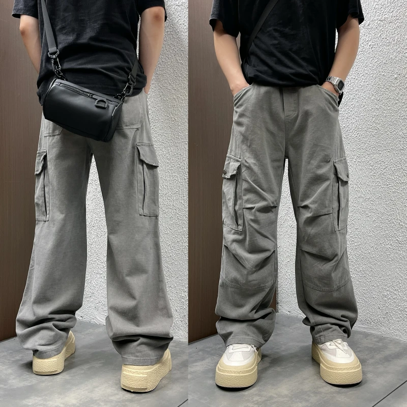 2025秋季户外做旧多口袋工装裤百搭休闲水洗高街垂感直筒牛仔裤男