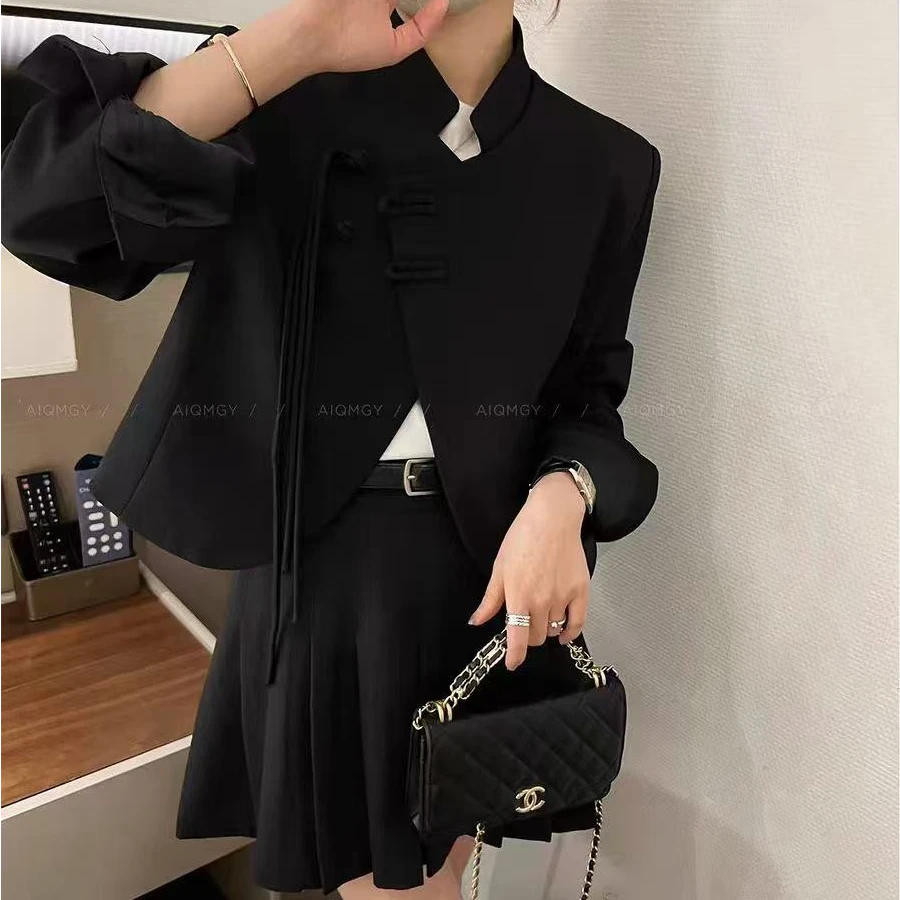 小迪家国风新中式盘扣西装搭配百褶裙气质优雅轻奢减龄小套装3013