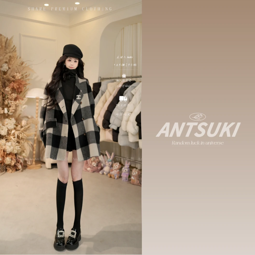 AnAn专属【达尔文2.0】2024秋冬新款法式复古格子羊驼毛大衣外套