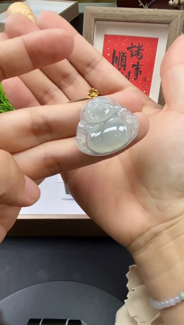 吊坠(不含链)18K金镶嵌翡翠佛公@@CMT1314-4