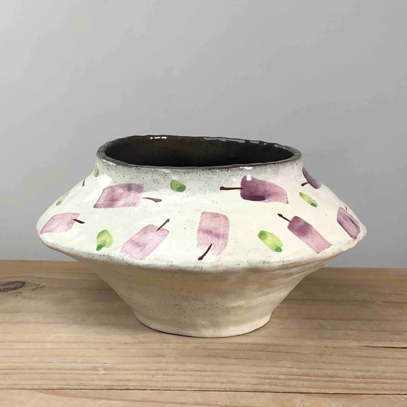 景德镇手绘陶瓷花盆复古创意彩绘飞碟花盆家用桌面摆件植物绿植盆
