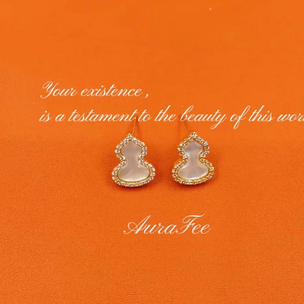 铜合金贝壳耳饰 中国风百搭福小巧禄葫芦耳钉小众金色/K158