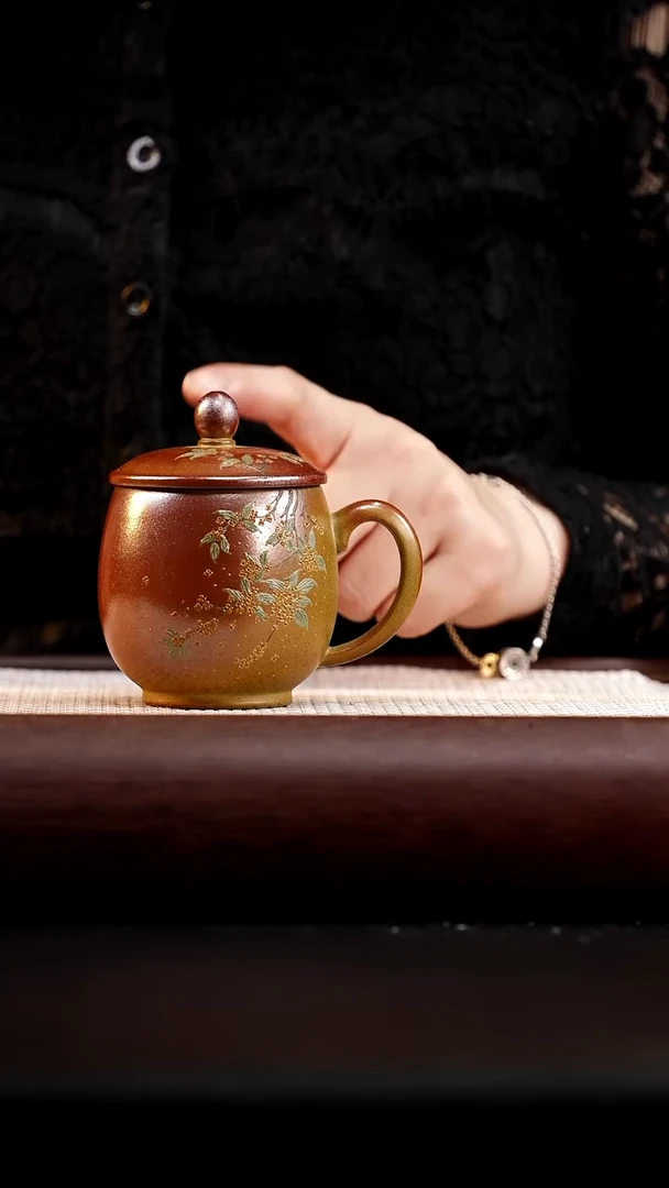 茶杯紫砂柴烧桂花盖杯