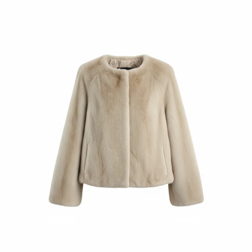 2026冬进口短二水貂圆领插肩袖短款外套女宽松保暖ins显瘦D2575