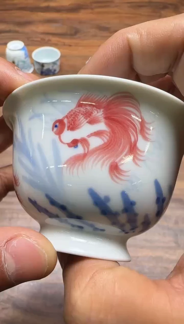 一儒堂 青花金鱼 小盖碗