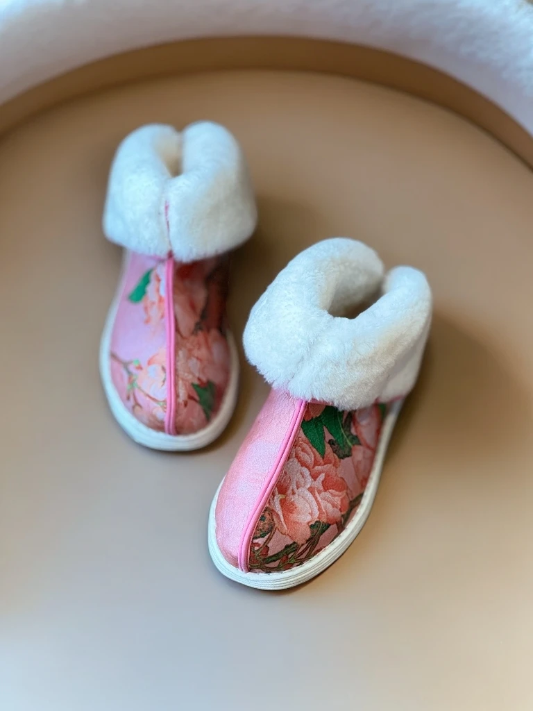 樱花短靴手工千层底布鞋