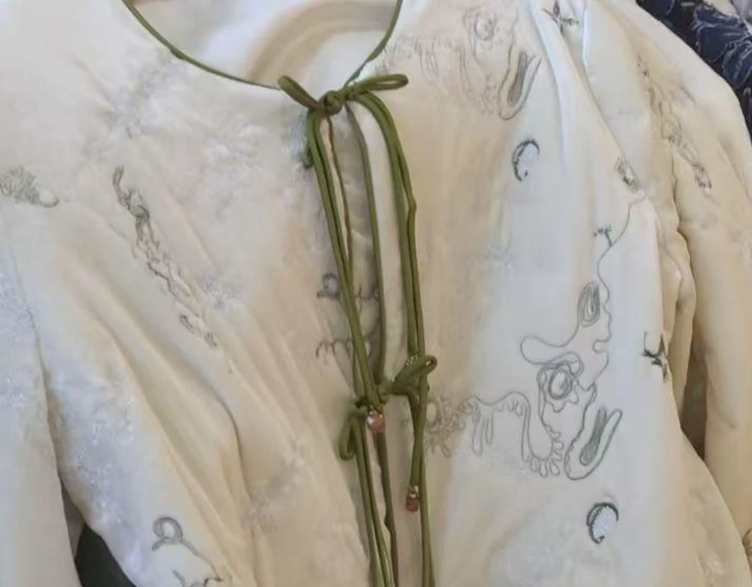 【大欣专属】提花常规袖纽扣领白色新中式WT226345