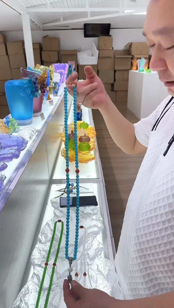 手工艺品琉璃古法琉璃108颗串蓝色