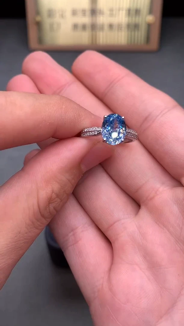 银S925镶嵌戒指海蓝宝石2222