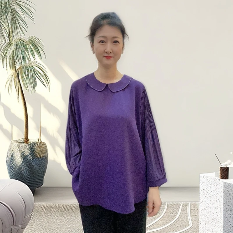 【韩国设计师衣吧】春秋时尚百搭洋气娃娃领雪纺长袖衬衫