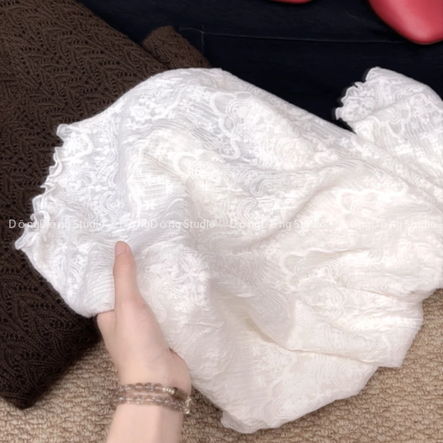 正版！新粉必入！【法式蕾丝】半高领套头纯色镂空修身长袖打底衫7098