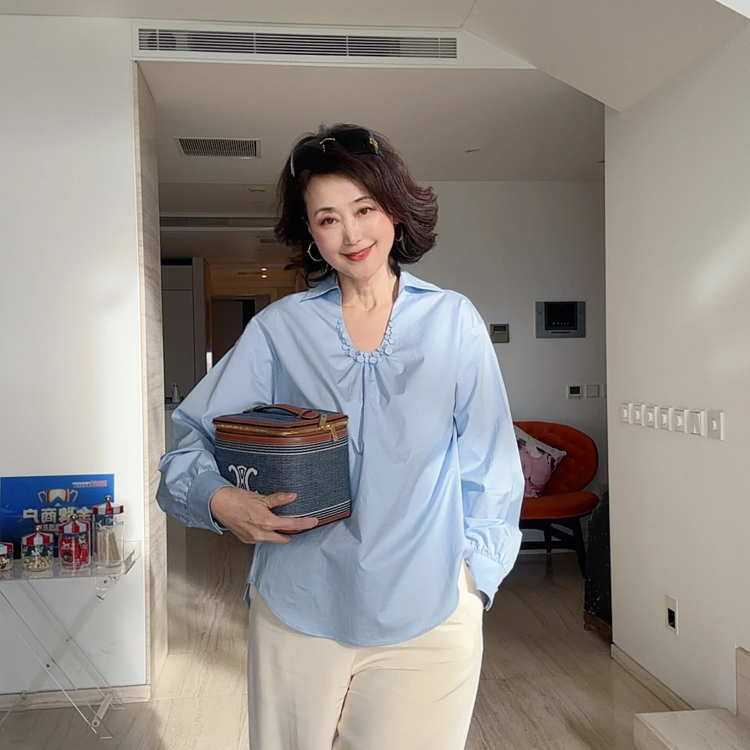 【维姐精选】TY 海蓝宝 时尚百搭女款天丝棉混纺气质衬衫