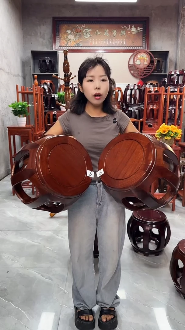 花梨木类家具胡桃色小号鼓凳一对6号（二个）