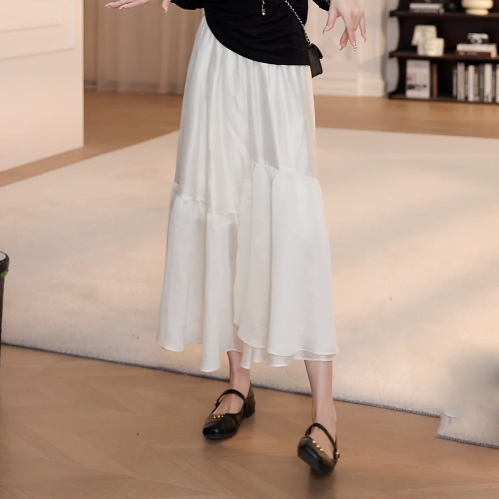 春夏上新显瘦温柔风裙气质时尚百搭大摆不规则白色半身裙
