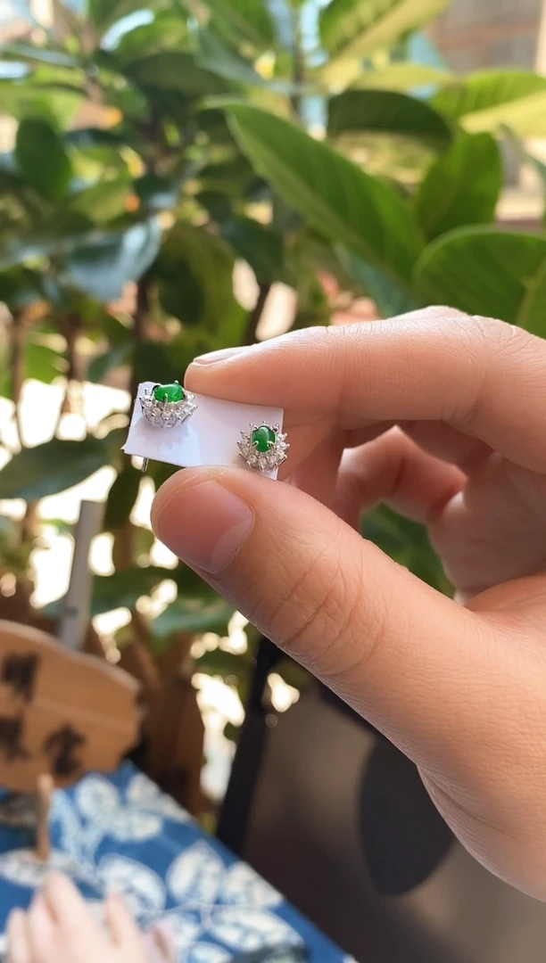 【闪购商品】翡翠耳饰银S925镶嵌耳饰