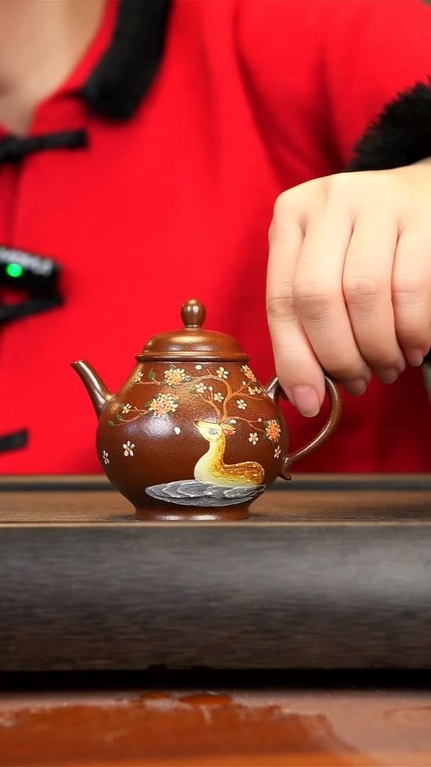 【闪购商品】紫砂茶壶朱泥柴烧一路生花