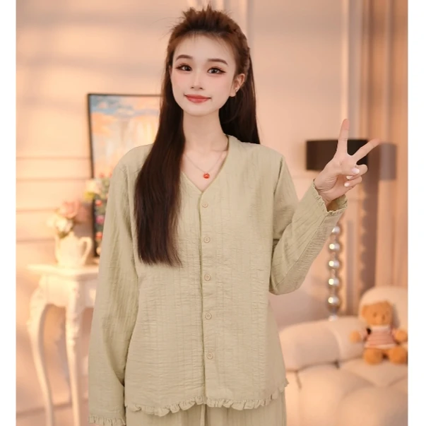 【青柠】睡衣套装睡衣春秋长袖休闲家居服夏季薄款秋季棉