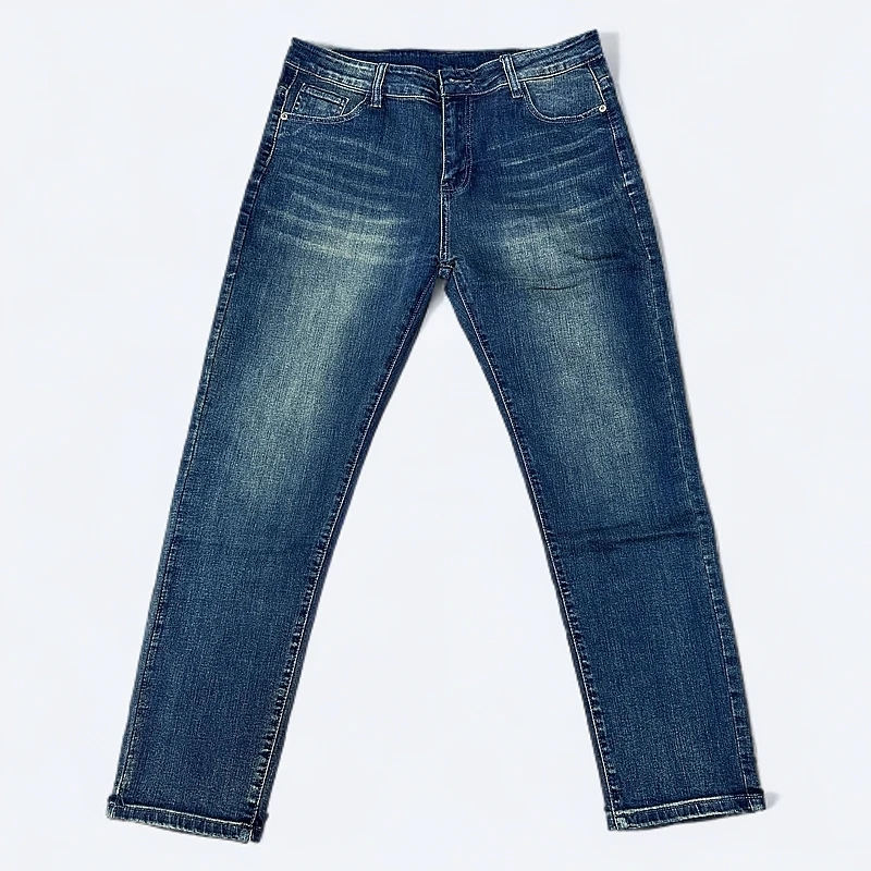 miliyaerd男装蓝色休闲时尚潮流男士直筒百搭弹力水洗牛仔裤11112