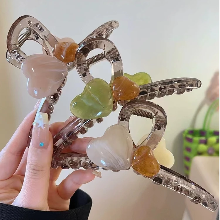 婉之恋简约高端气质果冻色抓夹后脑勺盘发鲨鱼夹爱心夹子发卡头饰