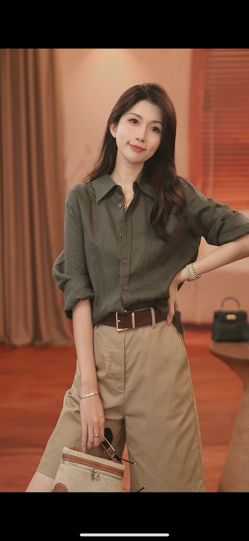 VITALITY COCO【绿松石】进口雨露亚麻百搭长袖防晒衬衫2151