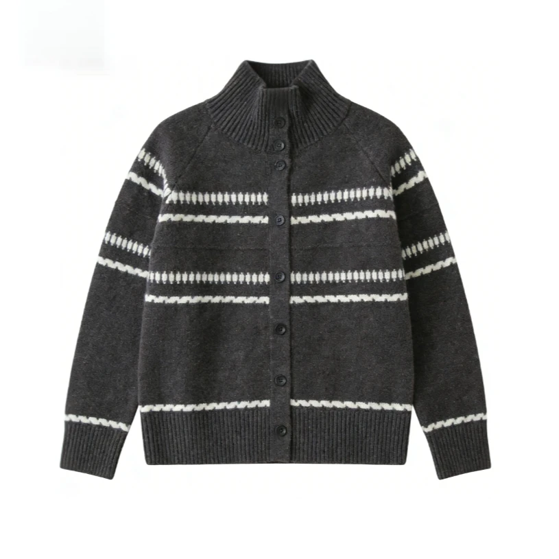 YANXUAN  2026休闲宽松冬款显瘦女款深灰长袖针织开衫    E0386