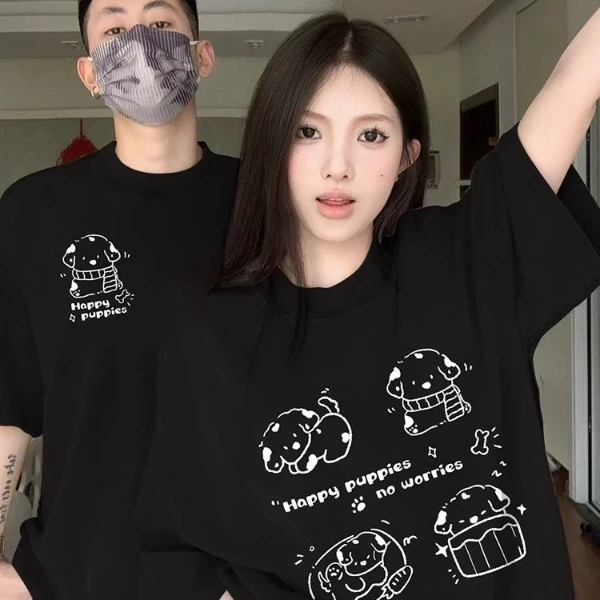 情侣装夏天款一男一女情侣短袖T恤上衣宽松纯棉2025新款爆款ins潮