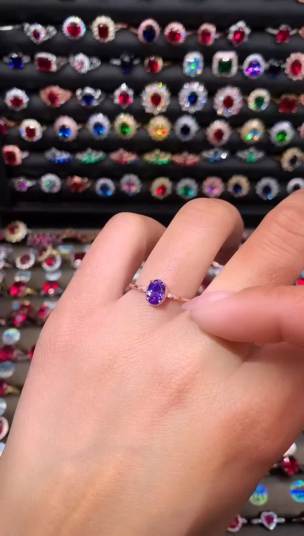 【闪购商品】水晶戒指银S925镶嵌紫水晶57玫瑰金