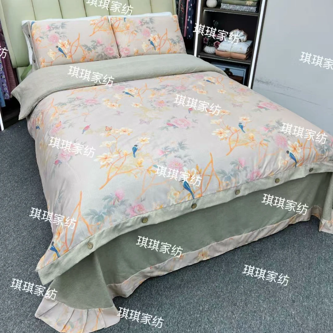 高端复古提花原柔麻四件套--报喜鸟-1