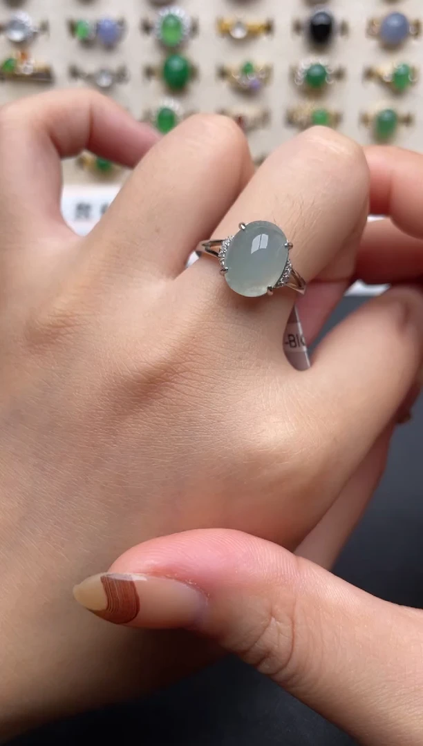 翡翠戒指银S925镶嵌一物一证一礼盒