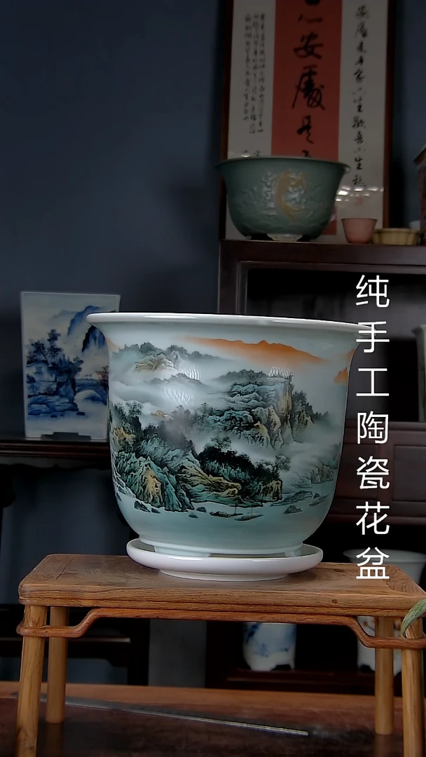 雨**琴景德镇手工陶瓷花盆瑕的