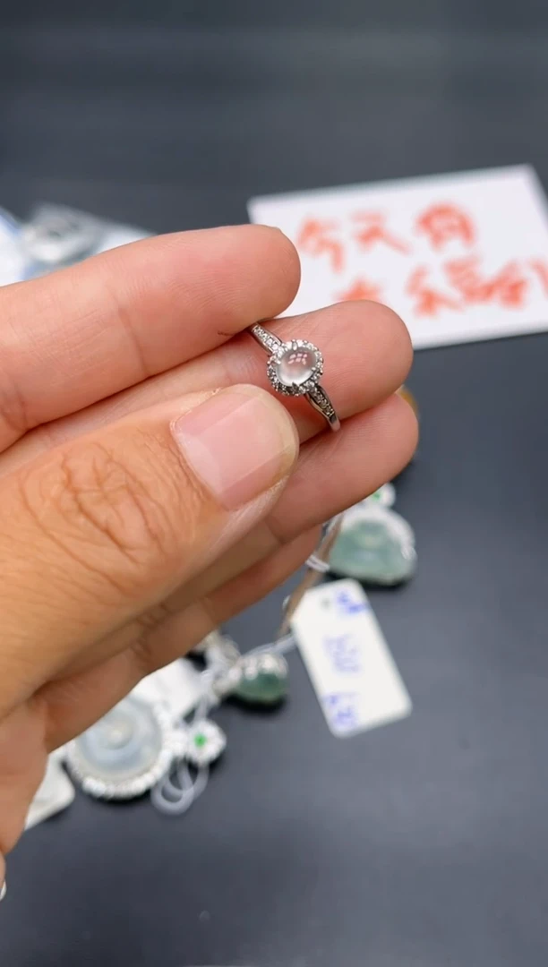 翡翠戒指银S925镶嵌多人