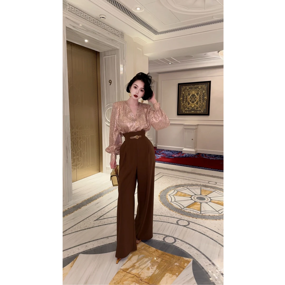 LYXJ【巴斯焦糖】高级定制阔腿裤秋款气质显高显瘦（有腰带）12212