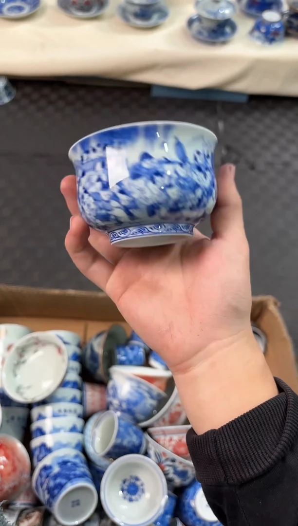 其他瓷景德镇陶瓷茶具青花百子图卢式杯