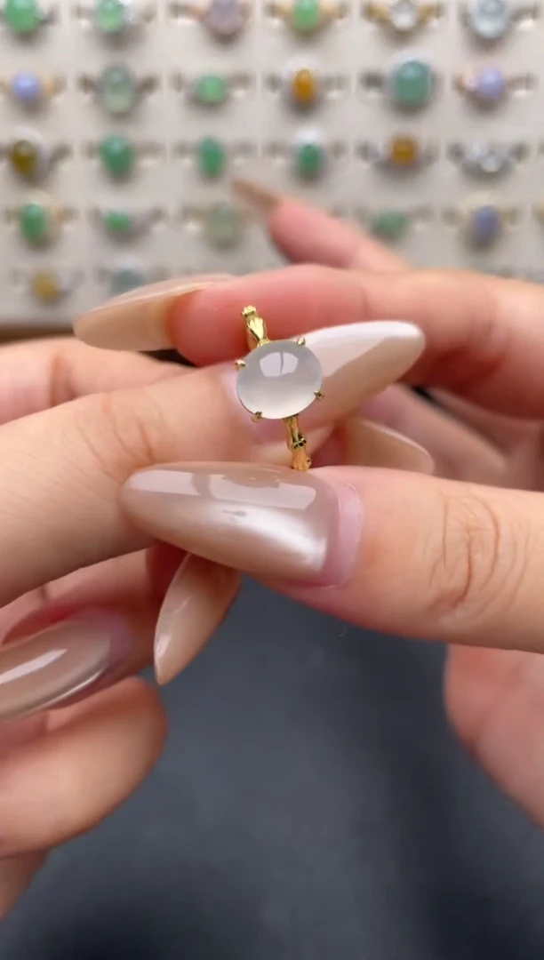 银S925镶嵌戒指翡翠一物一证一礼盒