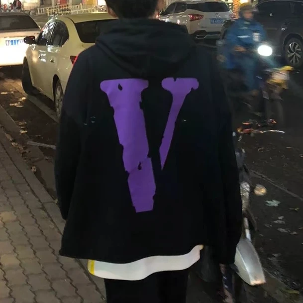 大V 紫字大V 破坏下摆 连帽卫衣