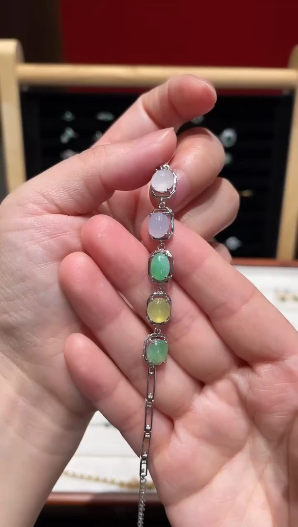 颈饰银S925镶嵌翡翠五彩手链
