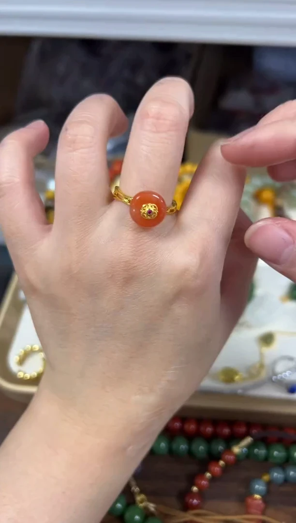 未镶嵌南红玛瑙戒指樱桃红南红玛瑙扣子镶嵌款戒指[59]