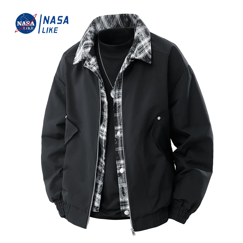 NASA拼接工装夹克男女休闲百搭宽松vintage设计美式大码外套
