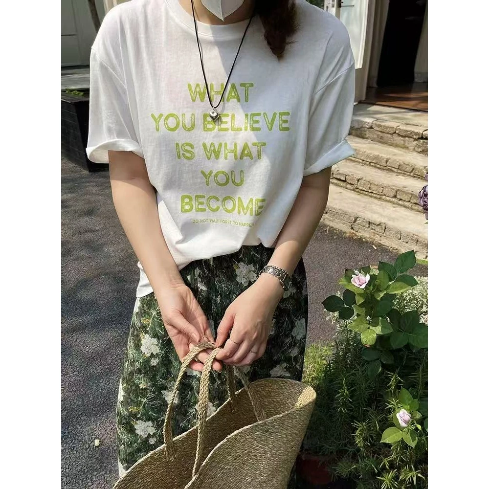 美式印花短袖宽松显瘦半袖5排字母T恤-0061