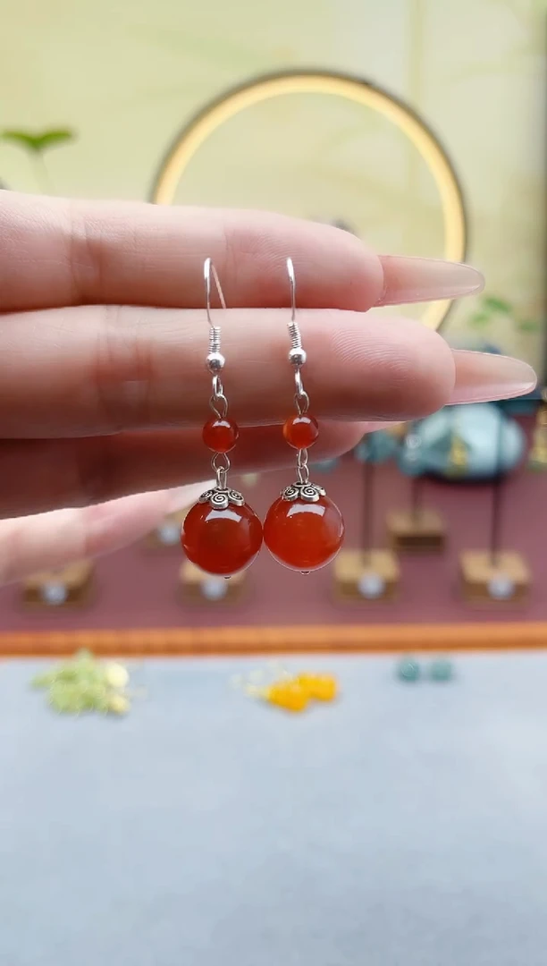 未镶嵌耳饰玛瑙/玉髓00红色2颗