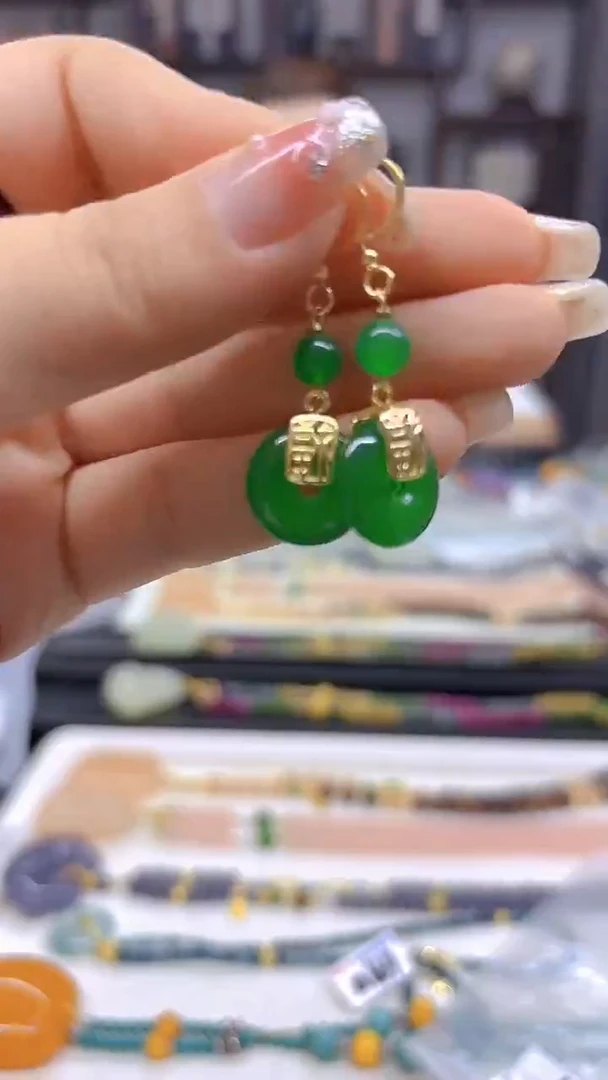 翡翠14K金镶嵌耳饰DIY款717