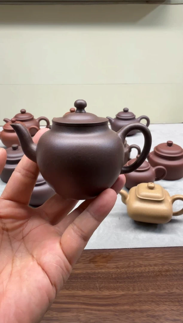 茶壶紫砂125CC二号井底槽青半手精工橄榄壶