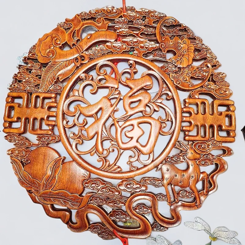 越南香樟木福挂正福 节庆装饰挂件 尺寸：38cm （彩色中国结） SG190