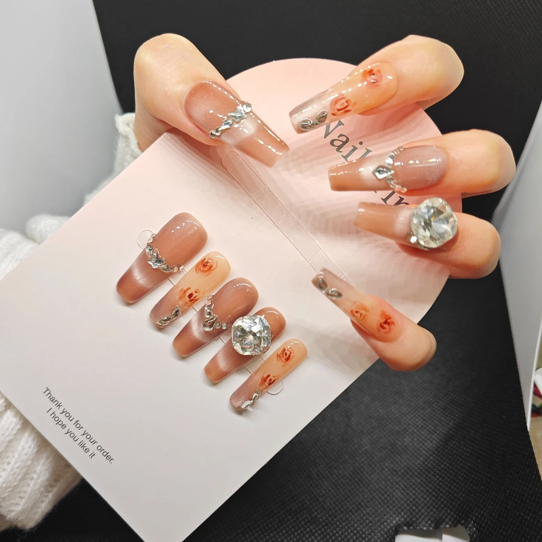 【古堡玫瑰】水彩手绘玫瑰花复古千金法式气质纯手工穿戴甲