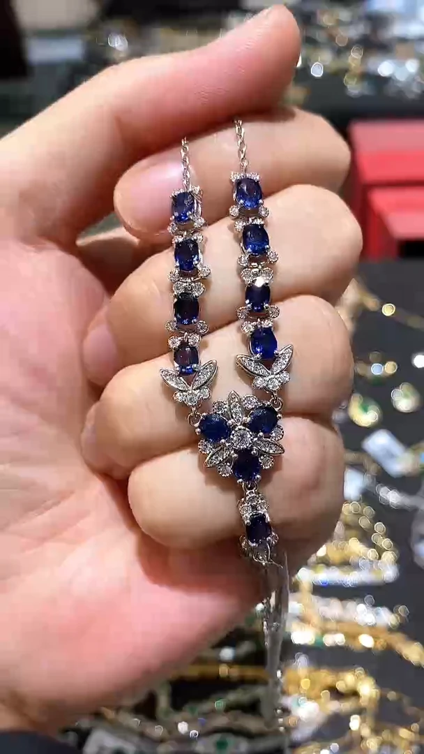 蓝宝石颈饰银S925镶嵌吊坠