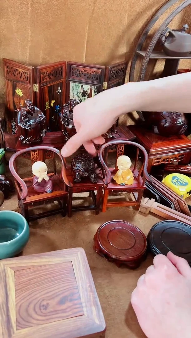 【闪购商品】微凹黄檀（南美大红酸枝）圈椅三件套加龟加两个和尚