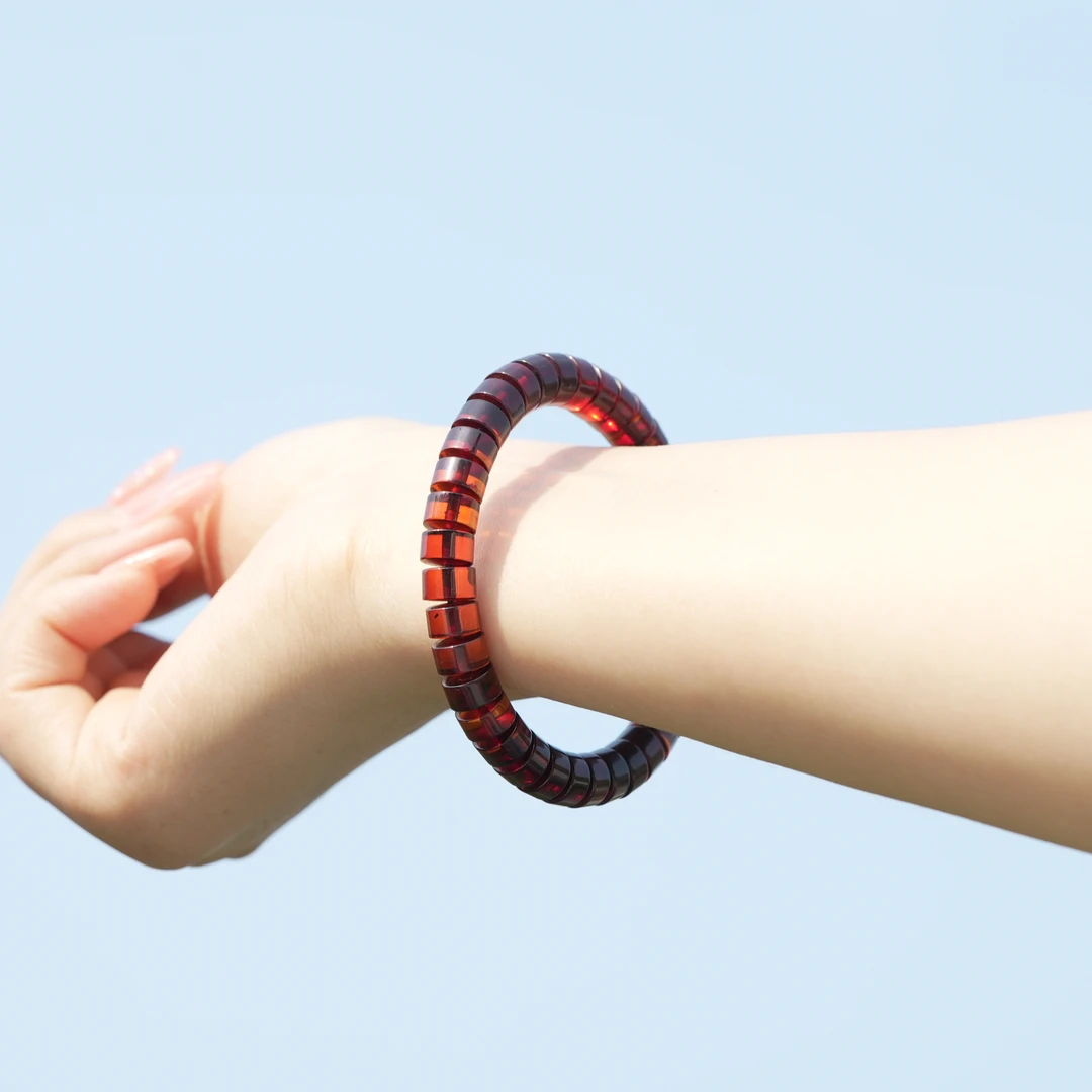 晨玺珠宝-血珀美人镯8*5缅甸天然琥珀蜜蜡单圈活口镯气质优雅国风