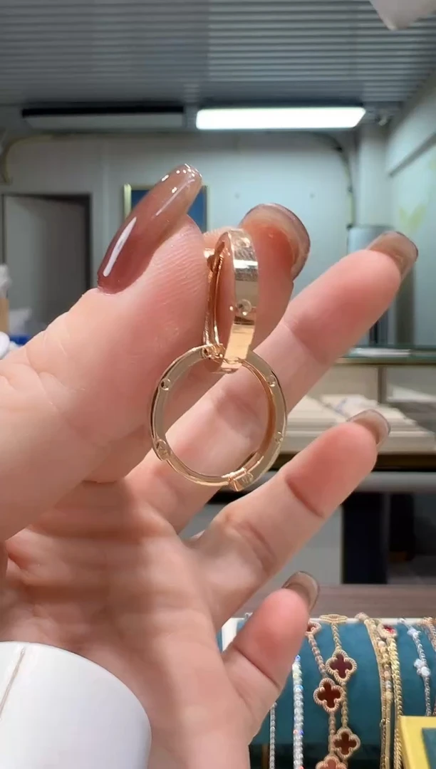 耳饰18K金素金圈圈耳环K红